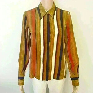 Mango Multicolored Stripes Silky Button Down Shirt Blouse  Size Small